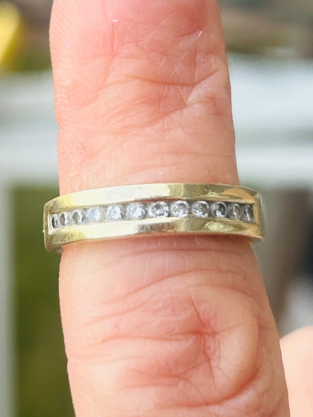 14k Gold Band Ring with Natural Diamonds Channel-Set Stones